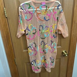 Queen of Sparkles Sheer Peach Floral Sequin Cover-Up